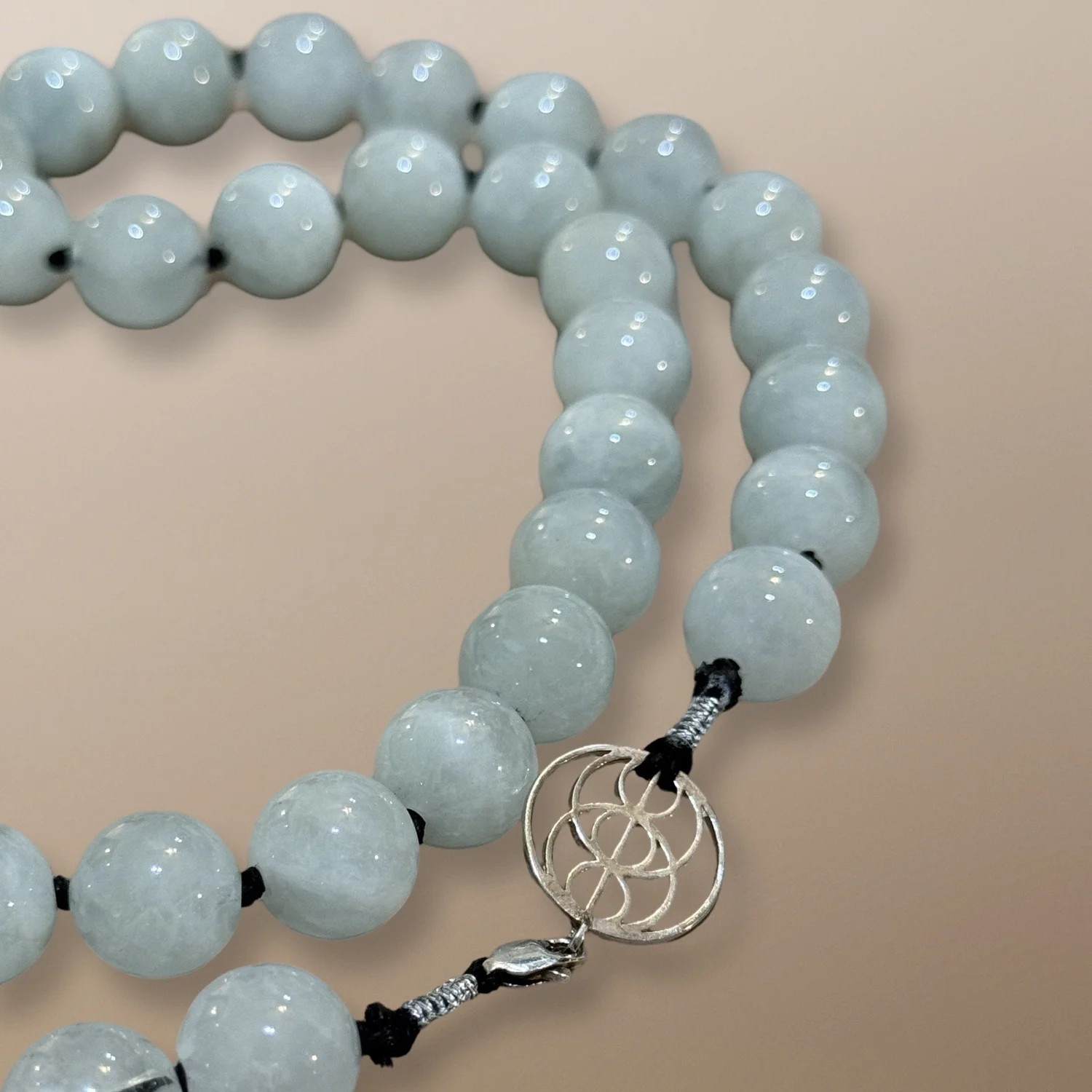 12MM Aquamarine Bead Necklace with Sterling Silver Multi